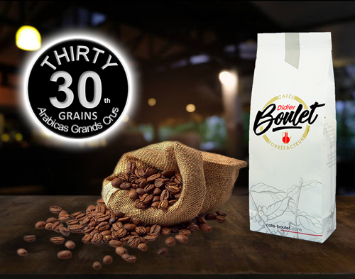 Mélange Thirty Grains de café et paquet de café Didier Boulet