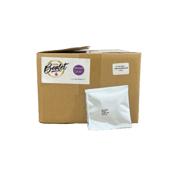 Dosettes ESE, mélange violet. Un assemblage de cafés robusta et arabica.