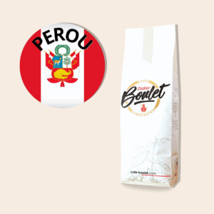Paquet de café Pérou signé Cafés Didier Boulet. Un 100 % arabica aux notes gourmandes de chocolat.
