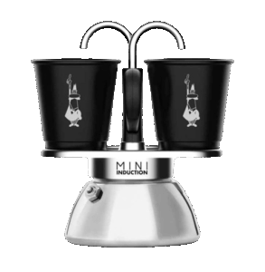 Set Mini Induction de la marque Bialetti avec ses deux tasses à café de couleur noire.