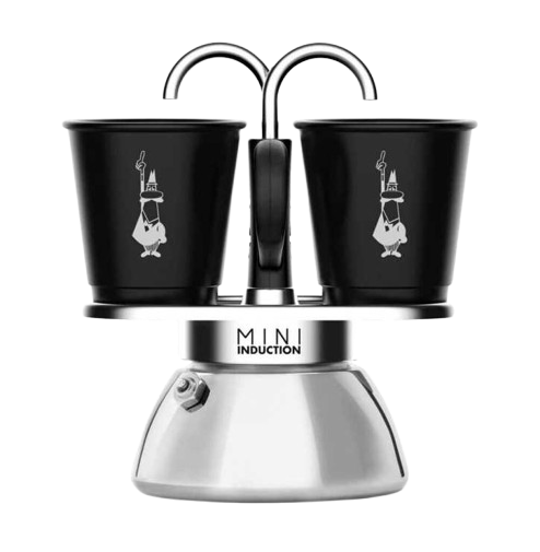 Set Mini Induction de la marque Bialetti avec ses deux tasses à café de couleur noire.