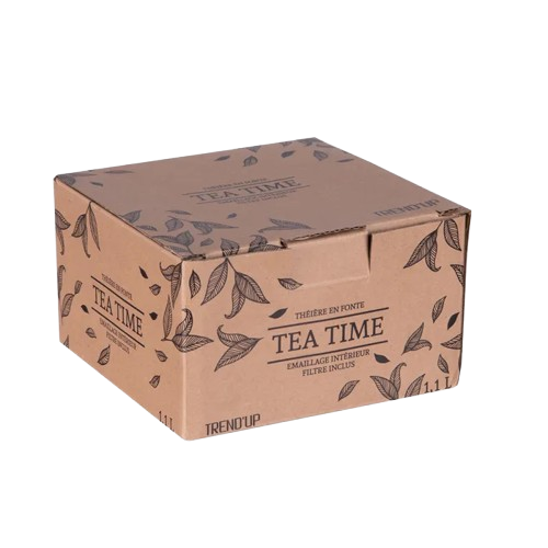 Boîte contenant une théière en fonte Fuji de couleur noire, d’une contenance de 1,2 L.