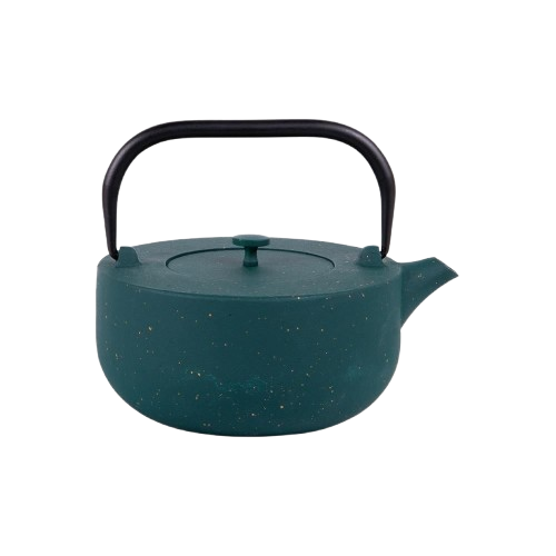 Théière en fonte Fuji de couleur vert, d’une contenance de 1,2 L.