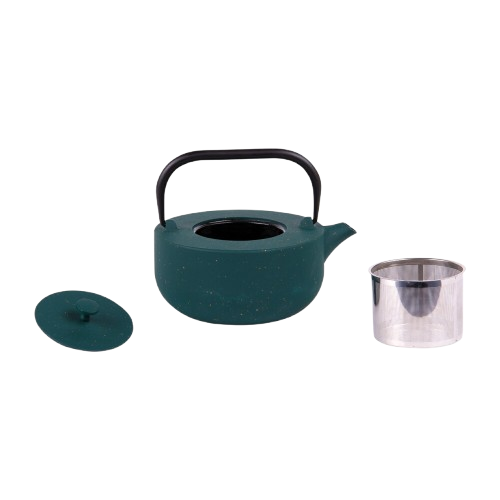 Théière en fonte Fuji de couleur vert, d’une contenance de 1,2 L.