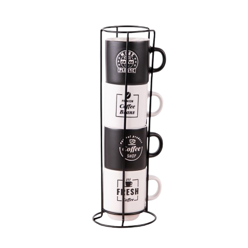 Tour de 4 tasses à café 12cl Noir et Blanc
